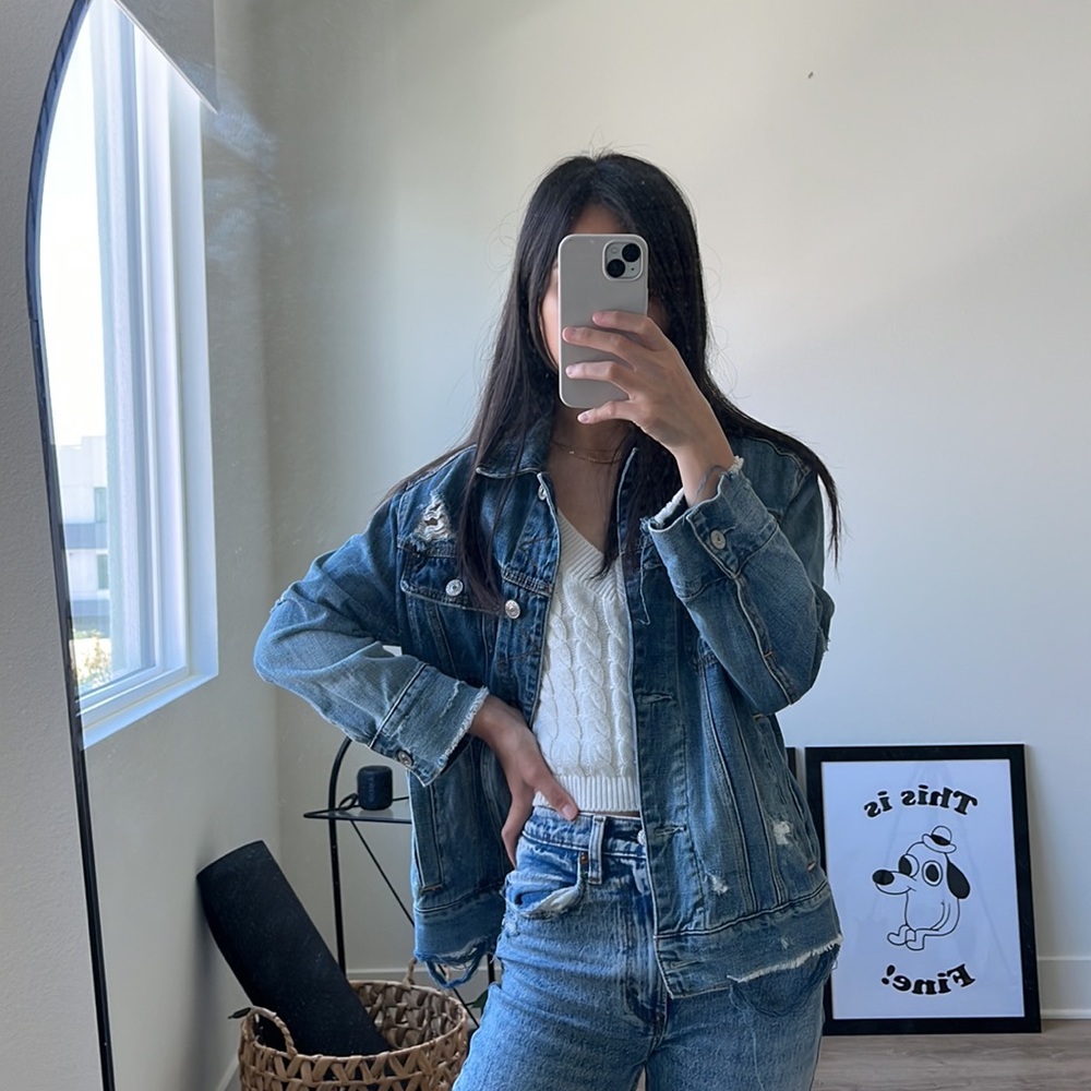 Abercrombie and Fitch Oversized Distressed Jean Jacket